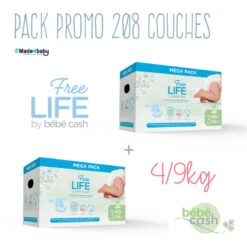 Pack Promo 208 Couches FreeLife BEBE CASH Midi T3 4/9kg
