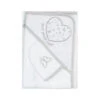 Sortie De Bain + Gant Blanc Gris Coeur Papillon LES CHATOUNETS -Made4baby sortie de bain gant blanc gris coeur papillon les chatounets