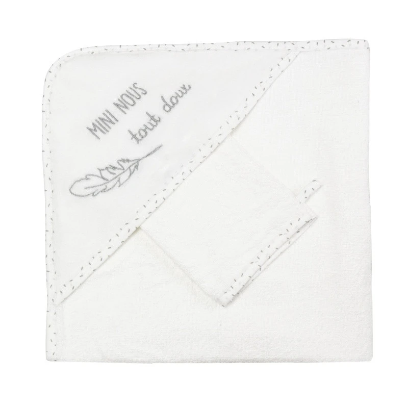 Sortie De Bain + Gant « Mini Nous » TROIS KILOS SEPT Blanc Et Gris 3 Sortie De Bain + Gant « Mini Nous » TROIS KILOS SEPT Blanc Et Gris