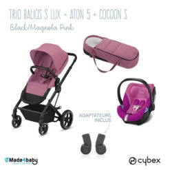 Trio Poussette Balios S Lux + Siège Aton 5 + Nacelle Cocoon S CYBEX Black/Magnolia Pink