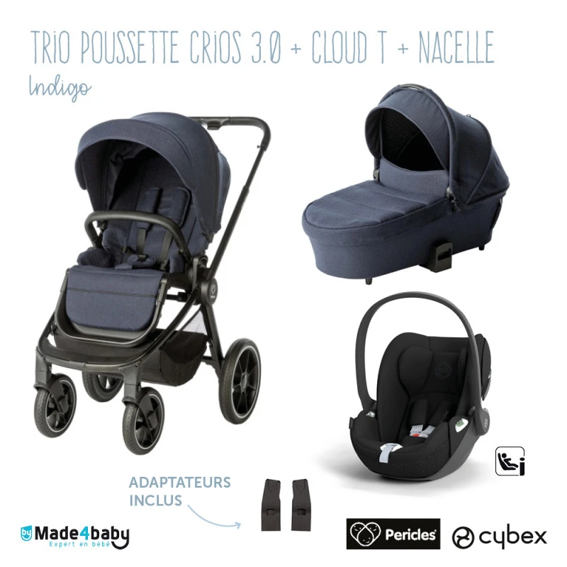Trio Poussette Crios 3.0 + Nacelle PERICLES Indigo + Cloud T I-Size CYBEX 3 Trio Poussette Crios 3.0 + Nacelle PERICLES Indigo + Cloud T I-Size CYBEX