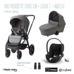 Trio Poussette Crios 3.0 + Nacelle PERICLES Lava Grey + Cloud T I-Size CYBEX