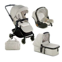 Jané Trio Poussette Newel Carbon Edition + Nacelle Micro Pro 2 + Coque I-Size Koos R1 JANE Racer Cream