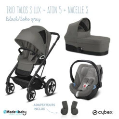 Trio Poussette Talos S Lux + Siège Aton 5 + Nacelle Cot S CYBEX Black/Soho Grey